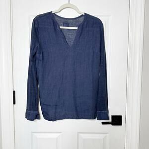 120% Lino Linen Navy Blue Top Womens Long Sleeve Lagenlook NO SIZE TAG READ‎